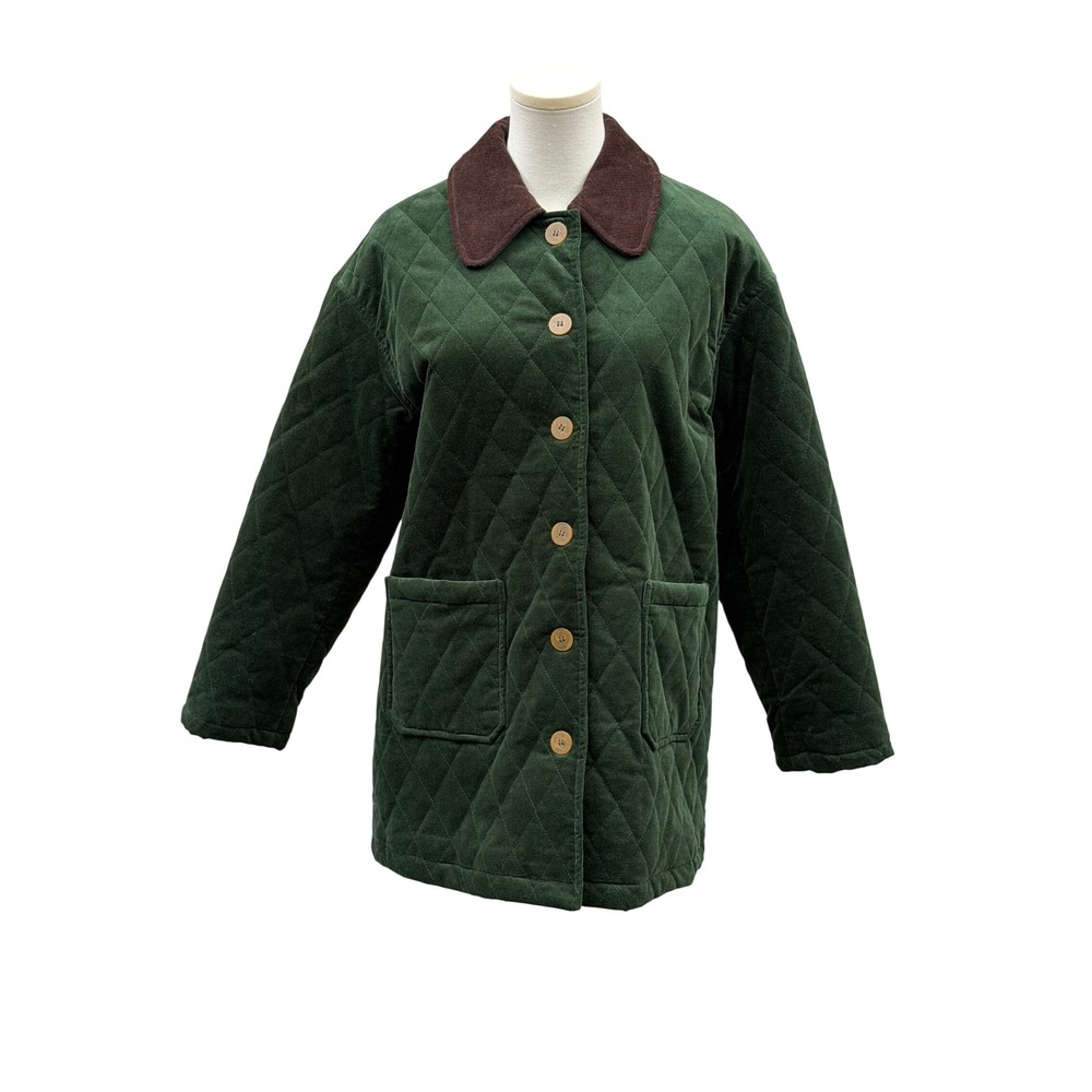 FRNCH Paris Laia Quilted Velvet Barn Jacket XS Green Corduroy Collar NWOT